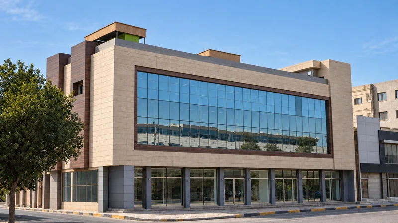 Building exterior with a blue-glass facade and entrances at street level.